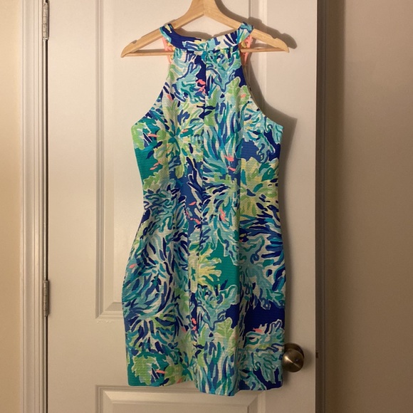 NWT Lilly Pulitzer Scuba Dress Brilliant Blue Wade and Sea Pearl Shift Printed - Picture 8 of 10